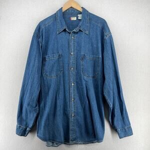LEVIS Shirt Mens XL Denim RED TAB Button Up Long Sleeve Shacket Cotton Blue